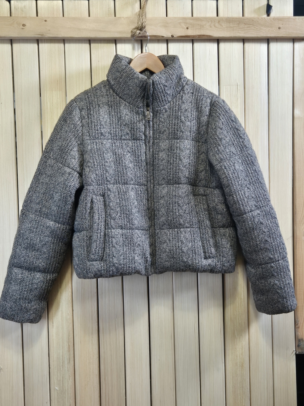 Zara Quilted Cable Knit Bomber Anorak. Puffer Jacket